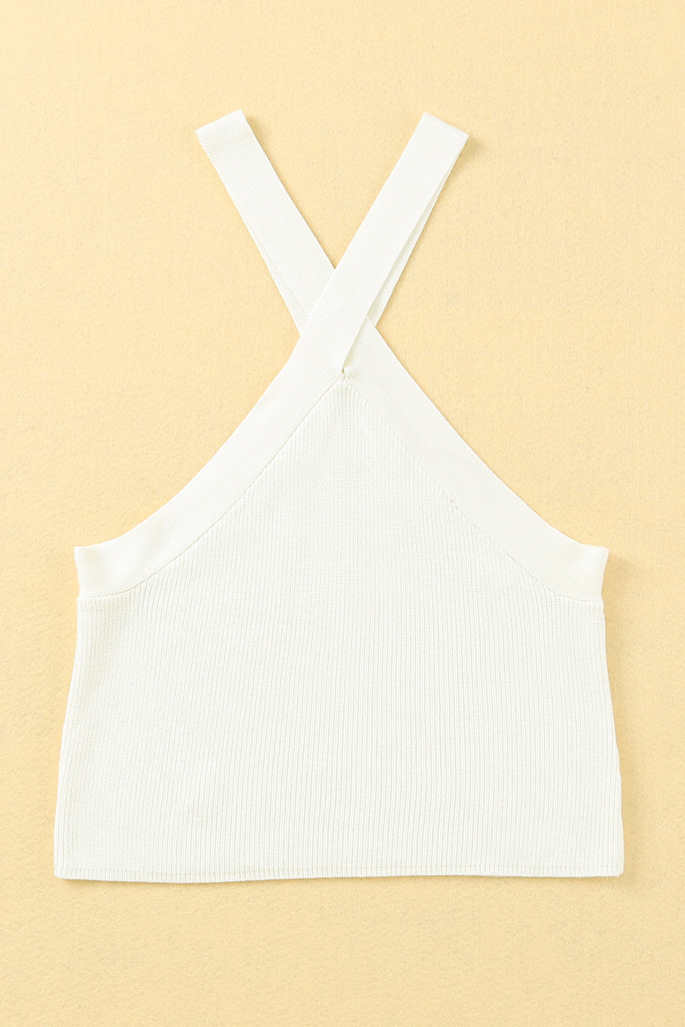 White Neck Knit Ribbed Halter Tank Cross Criss Top