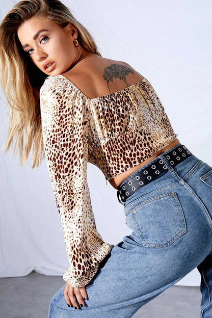 Puff Sleeve Button Up Crop Top