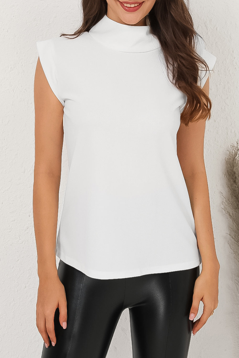 White Mock Sleeveless Solid Neck Top