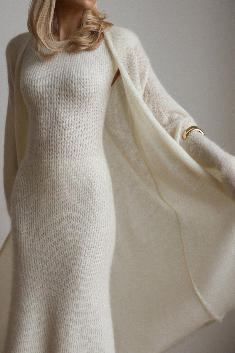 Vintage Knit Cardigan and Sleeveless Dress Two Piece Set