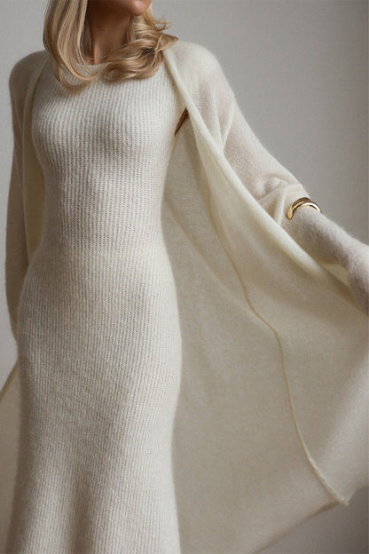Vintage Knit Cardigan and Sleeveless Dress Two Piece Set
