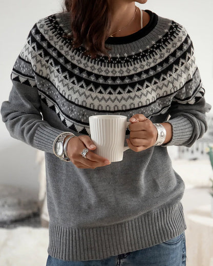 Round Sweater Geometric Neck with Print