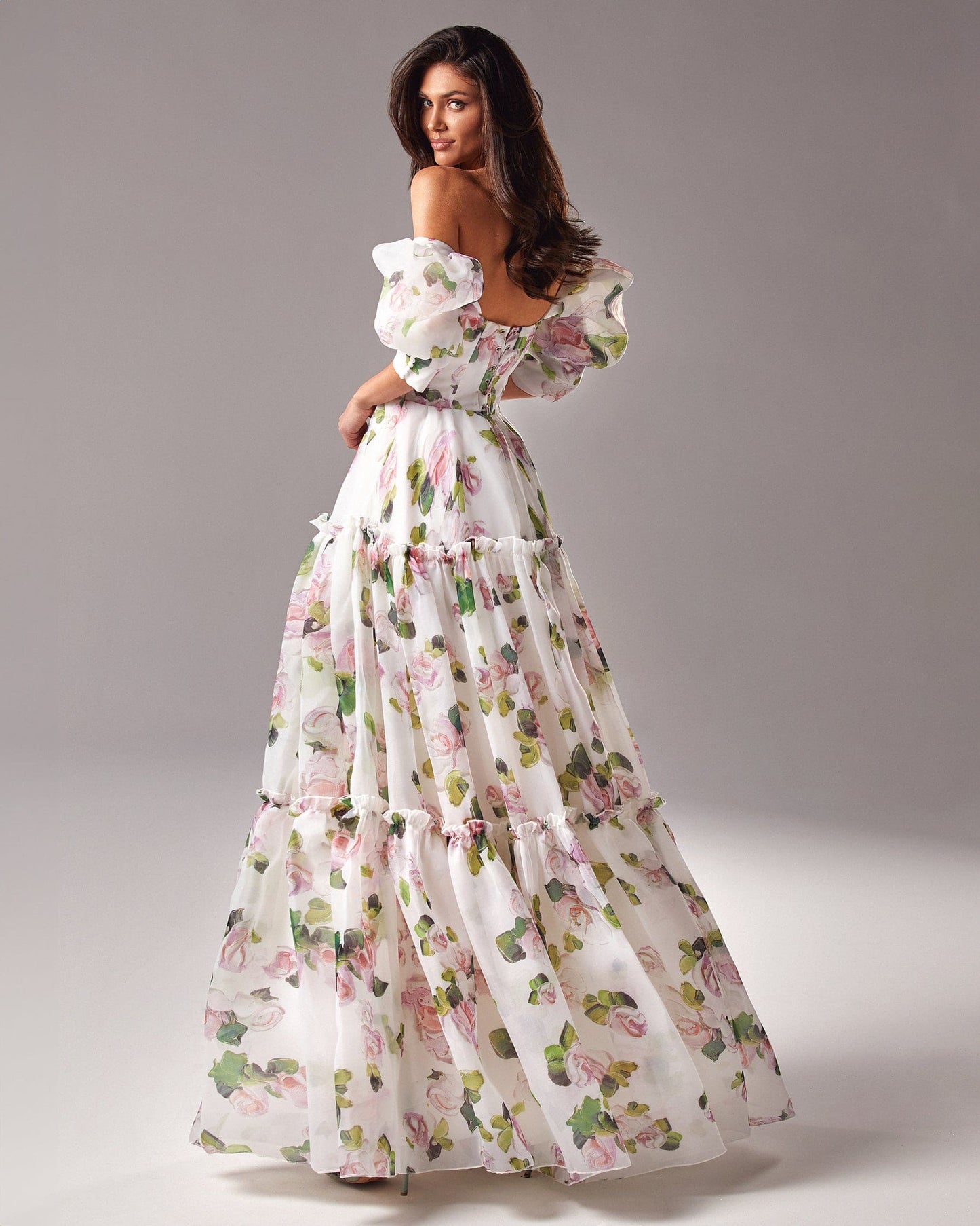 Apple Blossom Feminine Charming Voluminous Sheer Sleeves Dress