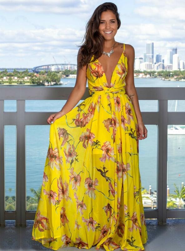 Sleeveless Floral Print Maxi Dress for Party or Beach