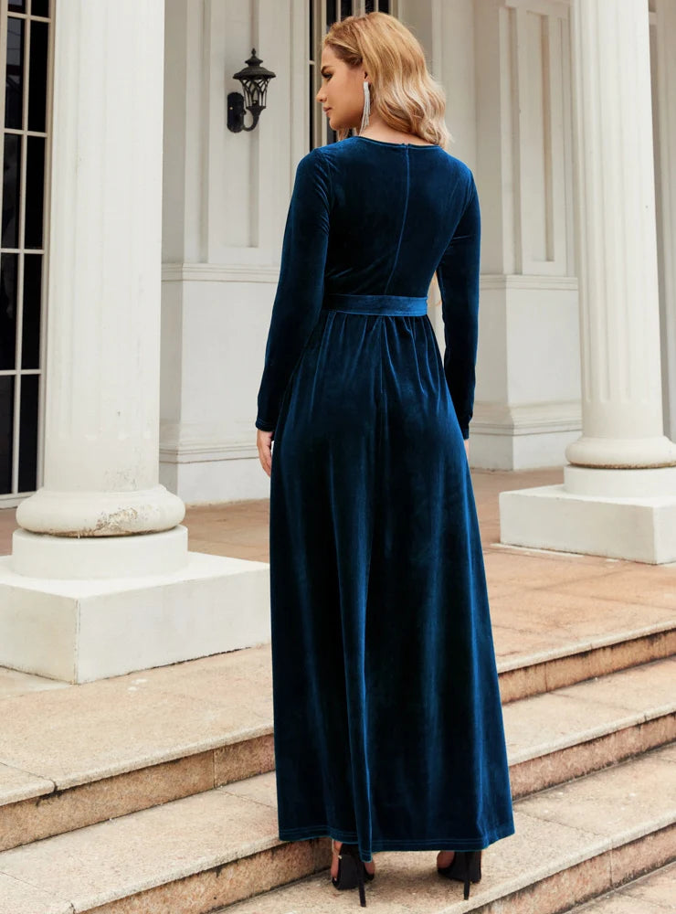 VELVET LONG SLEEVE DRESS - SOLID COLOR