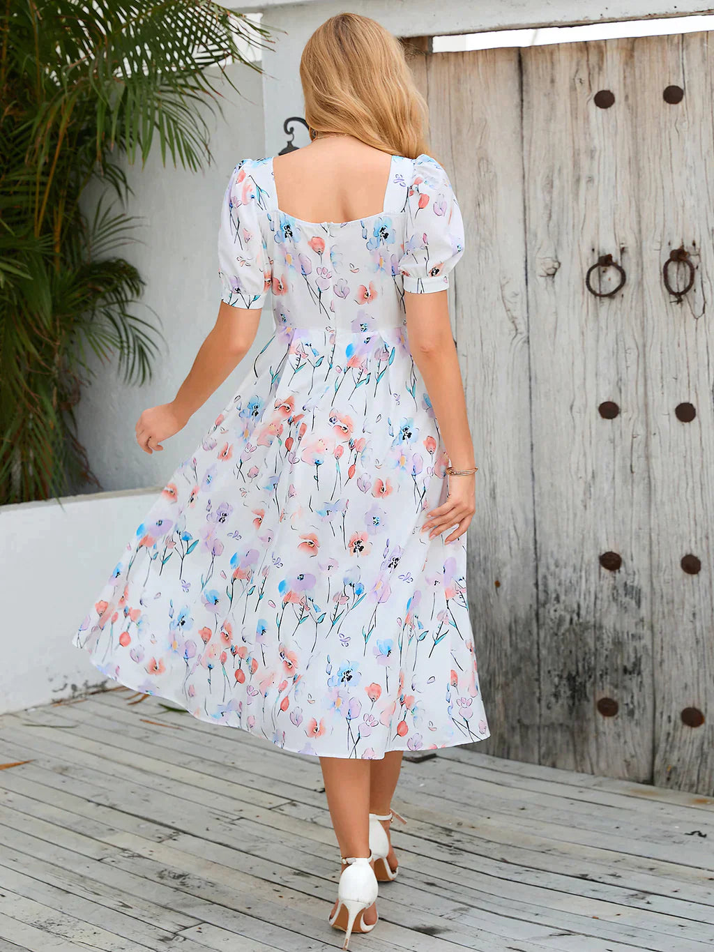 Vintage Floral Dress with Bubble Sleeves