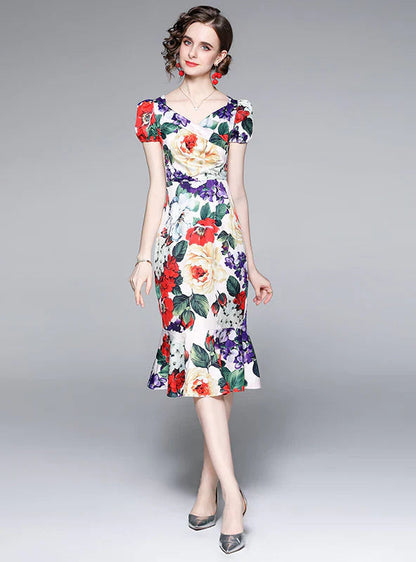 Short Sleeve Print Dress - Summer Hip Slim Fit