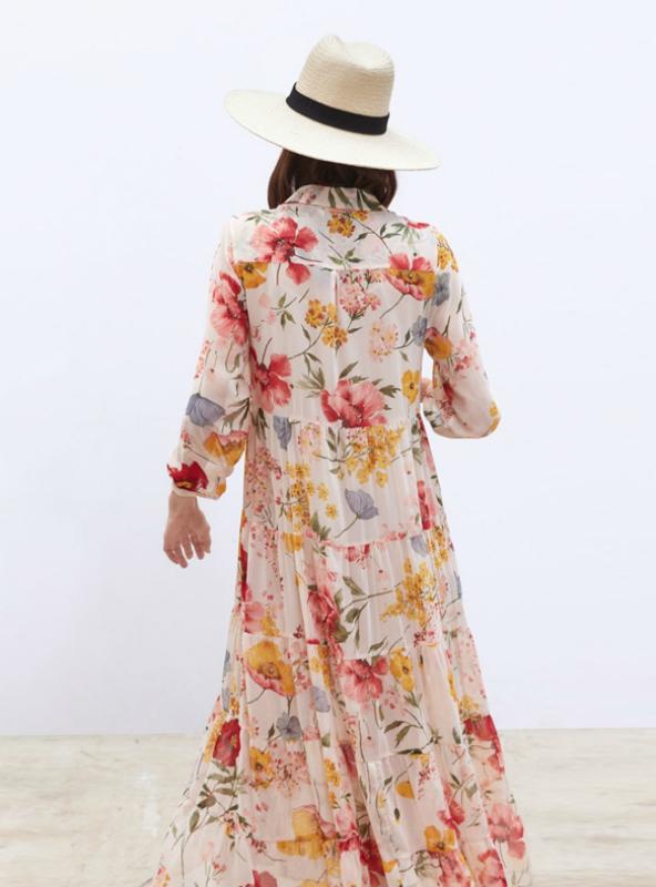 Vintage Floral Print Casual Loose Long Dress for Women