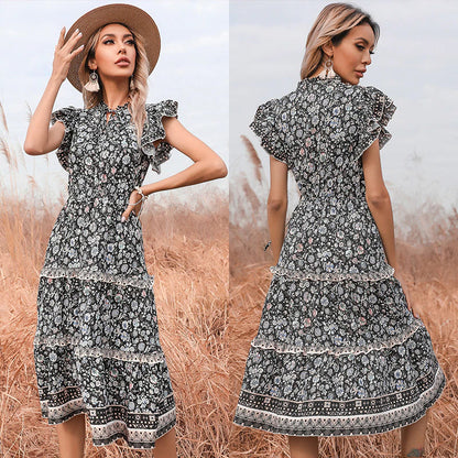 Black Wind National Flowered Dress