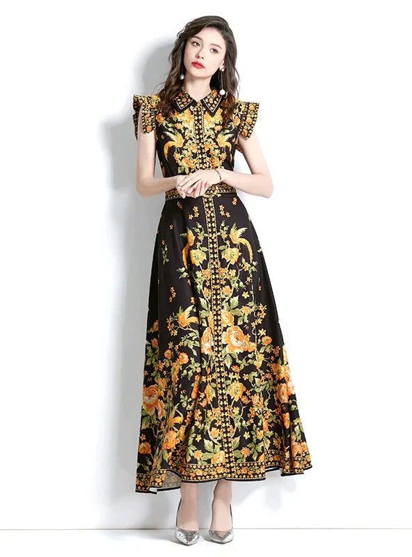 Retro Palace Lotus Leaf Sleeve Dress