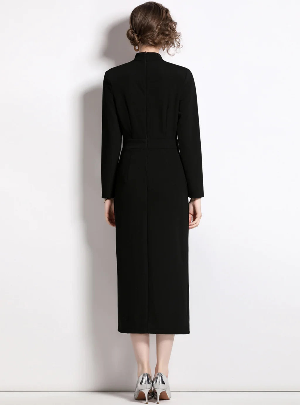 BLACK BOW SLIM LONG SLEEVE DRESS