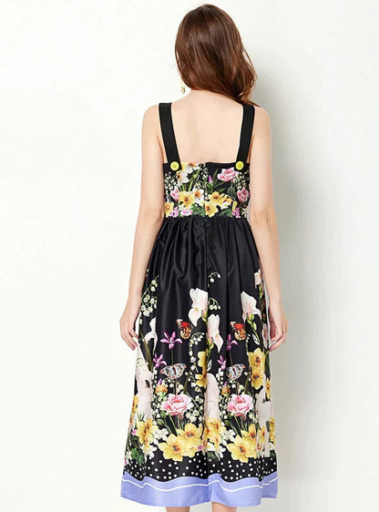 Sleeveless Dress with Printed Suspenders