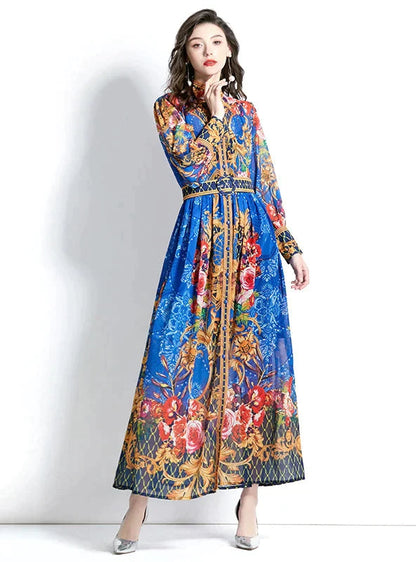 Vintage Print Dress with Long Sleeves