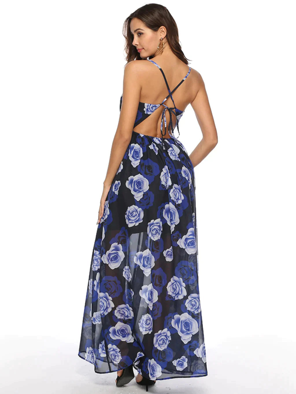 Backless Chiffon Printed Swing Dress