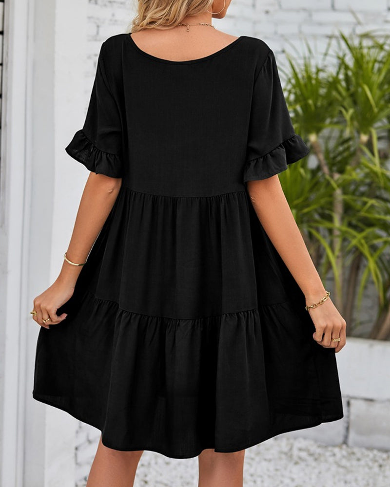 V-neck Dress with Ruffle Sleeves