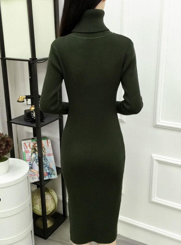 Ribbed Turtleneck Long Sleeve Knit Sweater Dress