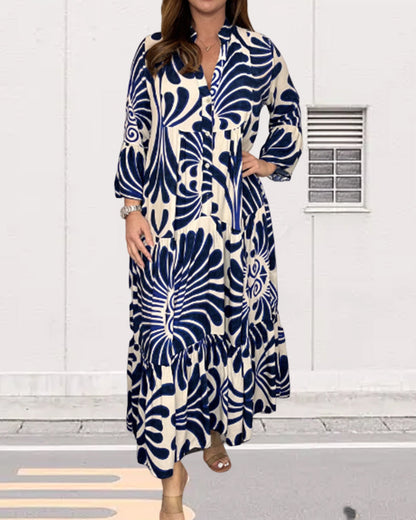 V-neck printed loose dress