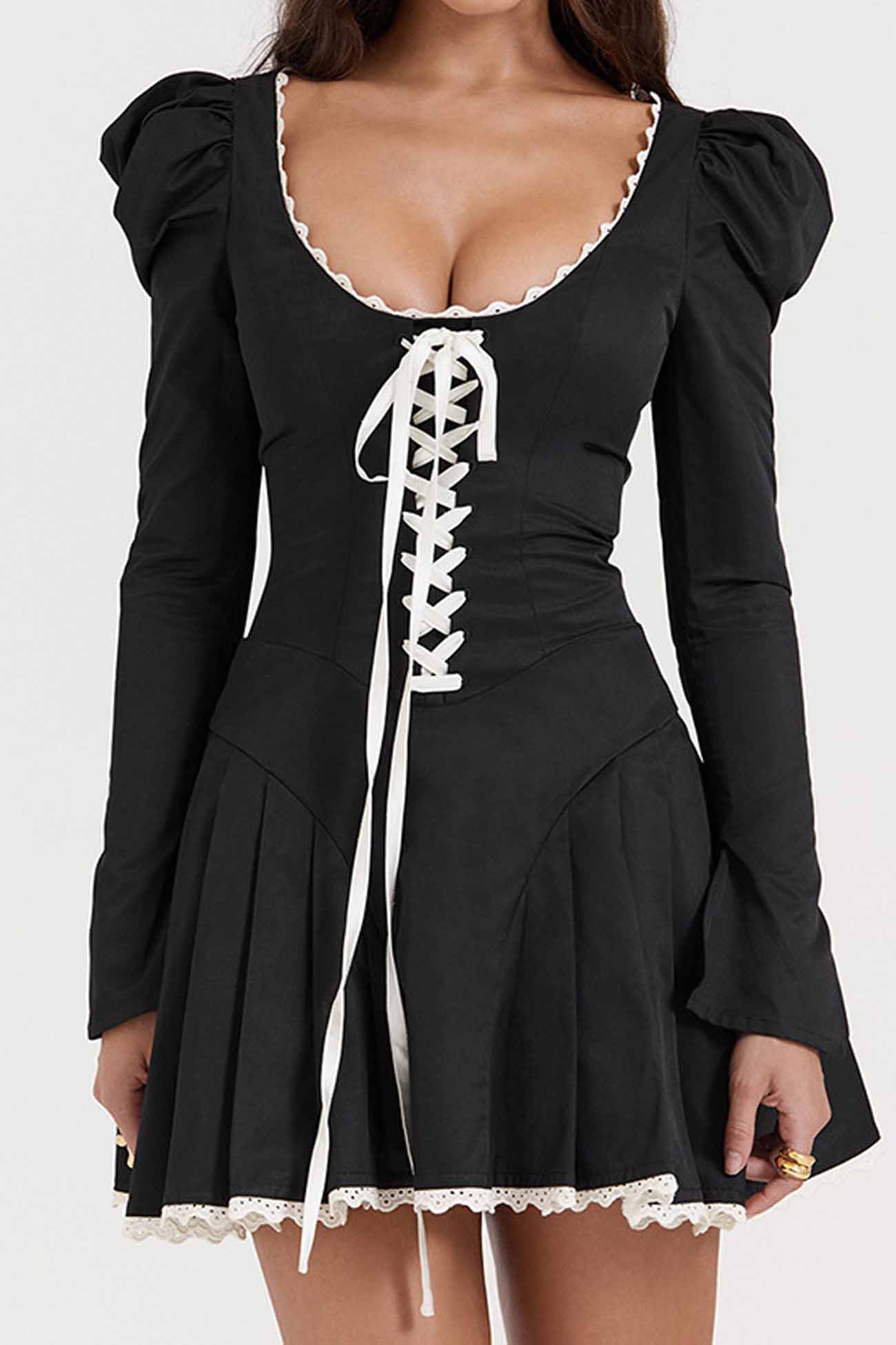 Rushed Lace Up Corset Mini Dress