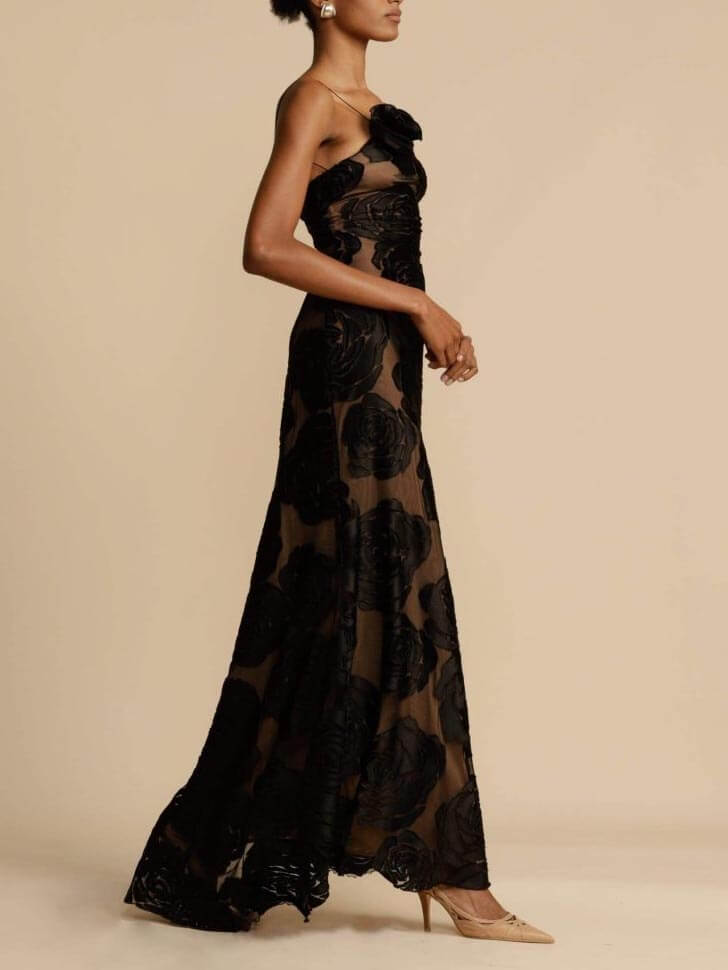 Rose Flower Three-Dimensional Charming Burnt Flower Maxi Dress