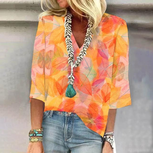 Blouse in Colorful Design Foliage Design