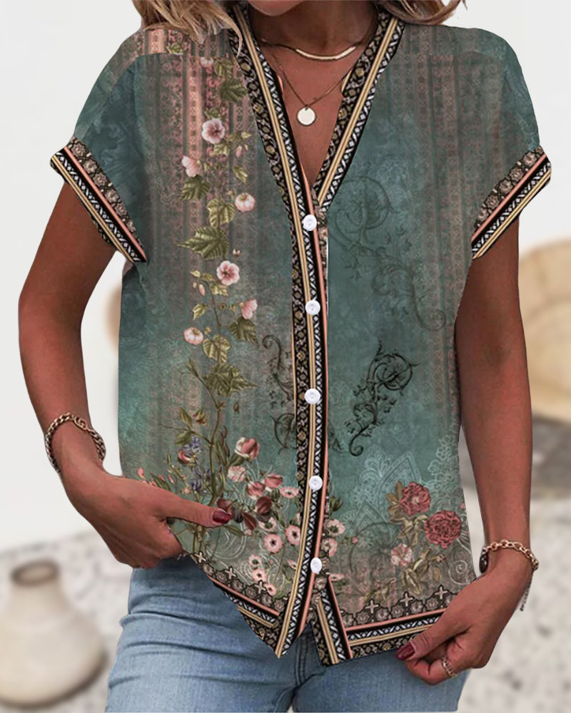 V-neck Flowered Tee