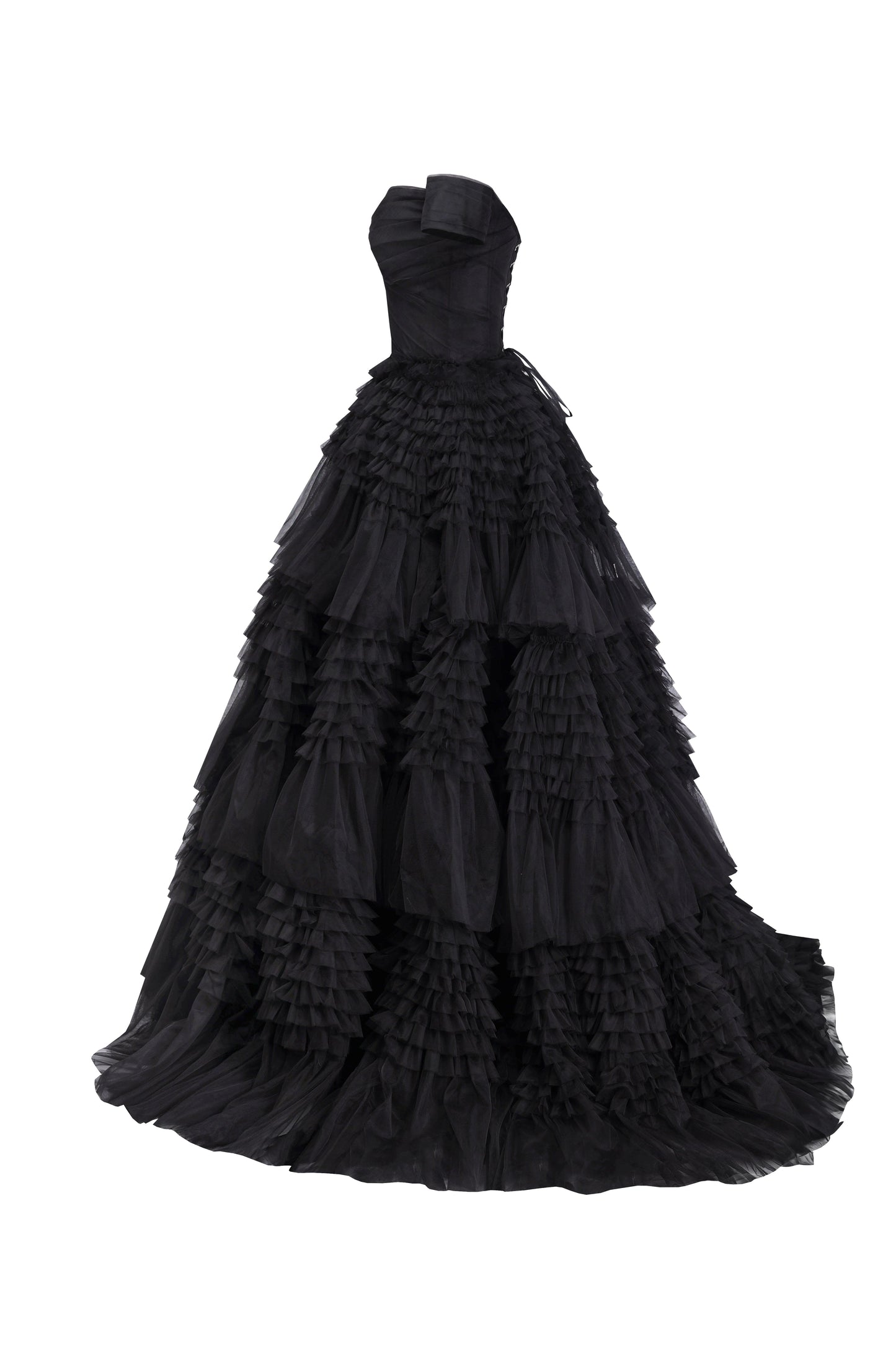 Black Off-The-Shoulder Stylish Frill-Layered Gown