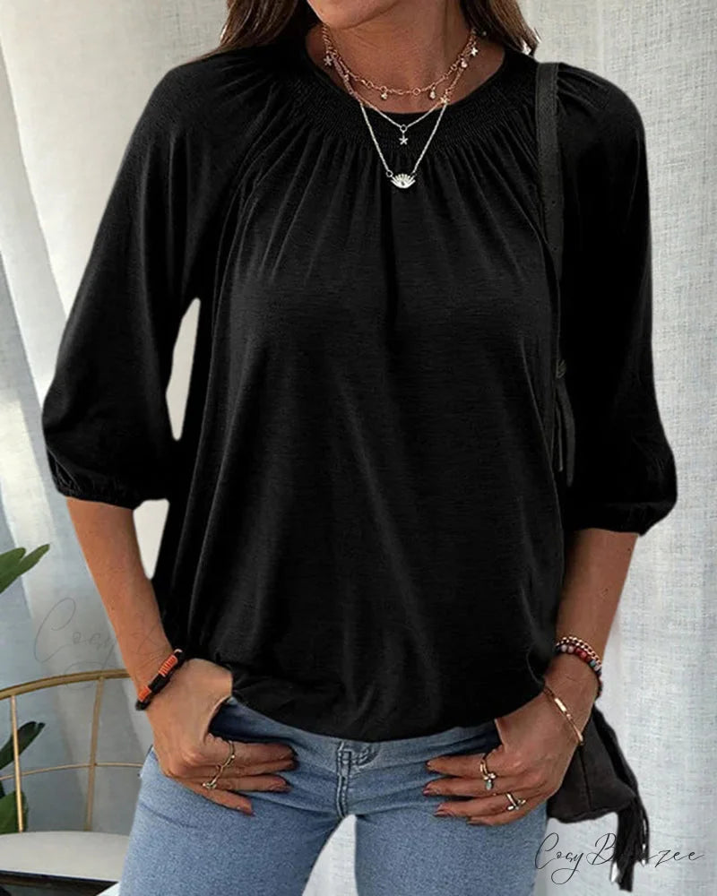 3/4 Arm Crew Neck T-Shirt Black / S