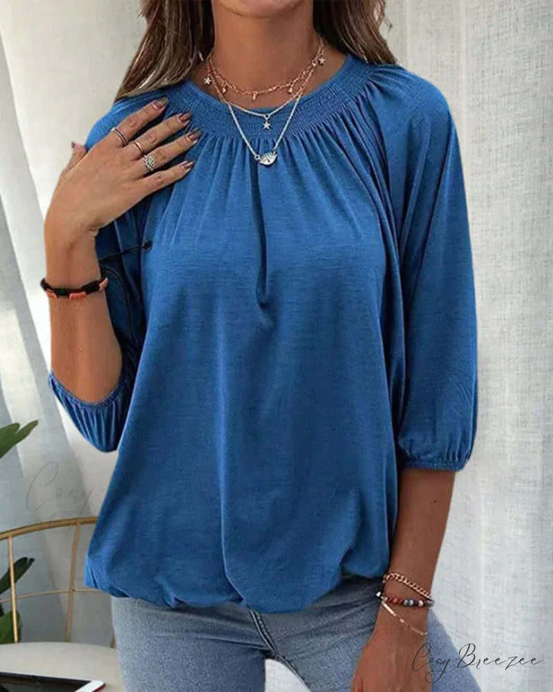 3/4 Arm Crew Neck T-Shirt Blue / S