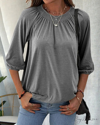 3/4 Arm Crew Neck T-Shirt Gray / S