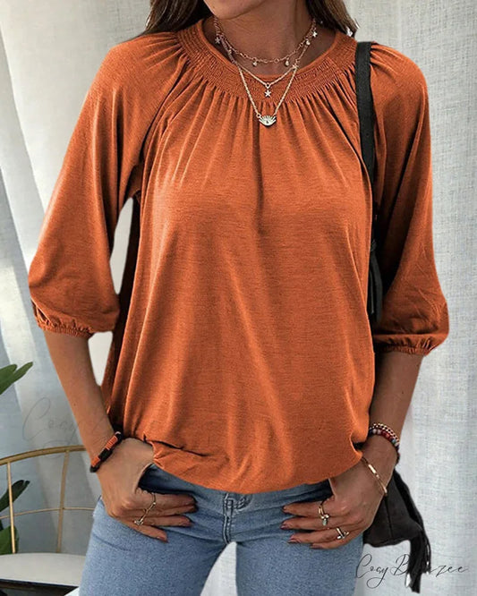 3/4 Arm Crew Neck T-Shirt Orange / S