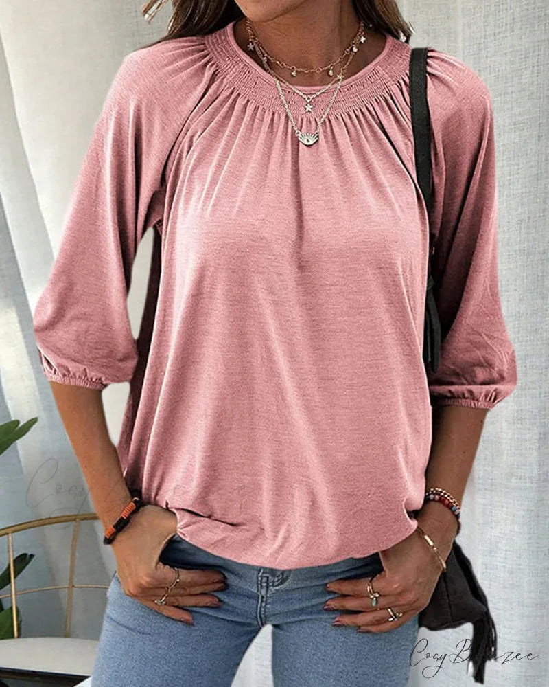 3/4 Arm Crew Neck T-Shirt Pink / S