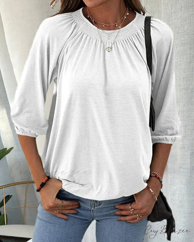 3/4 Arm Crew Neck T-Shirt White / S