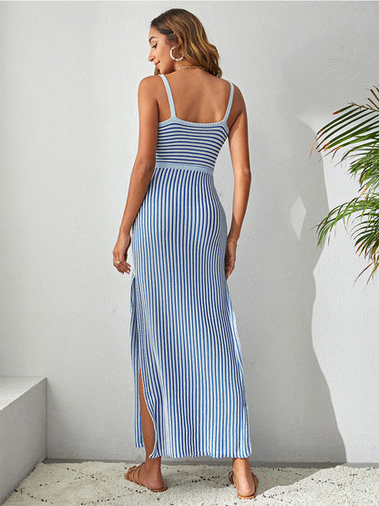 Backless Striped Dress with Strap