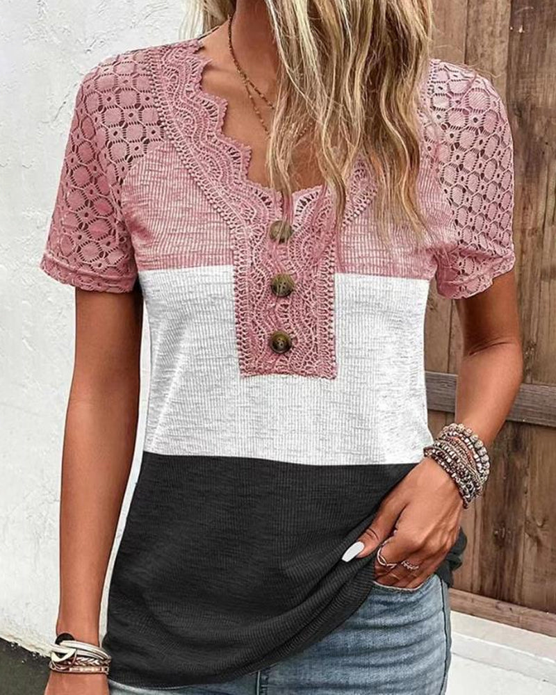 block Color lace tee