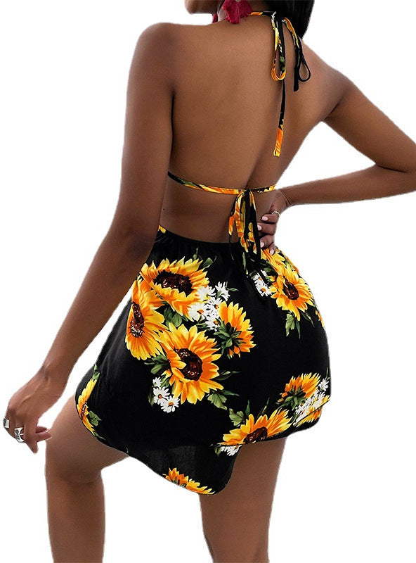 Sleeveless Sunflower Dress with Drawstring