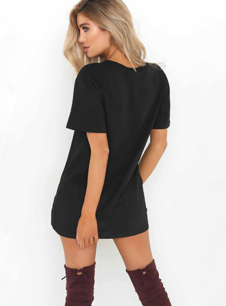 V Neck Cotton Summer Dress Women Solid Casual Loose