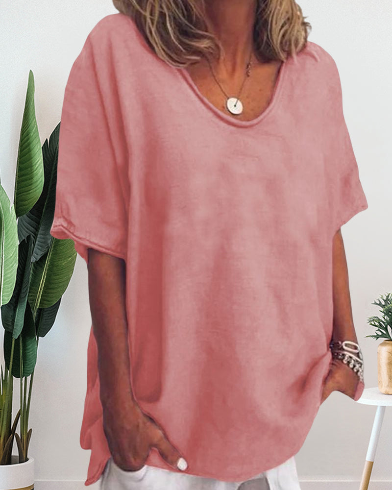 Solid Loose T-Shirt in Neck Round Color