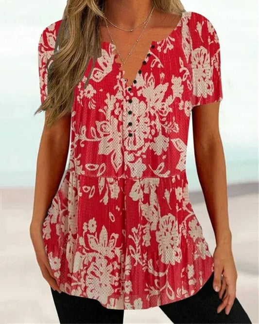 with T-shirt V-neck short printed sleeves