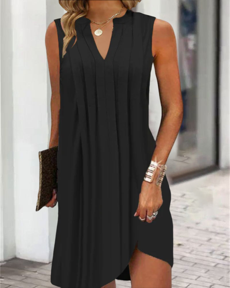 V Neck Casual Dress without Sleeves