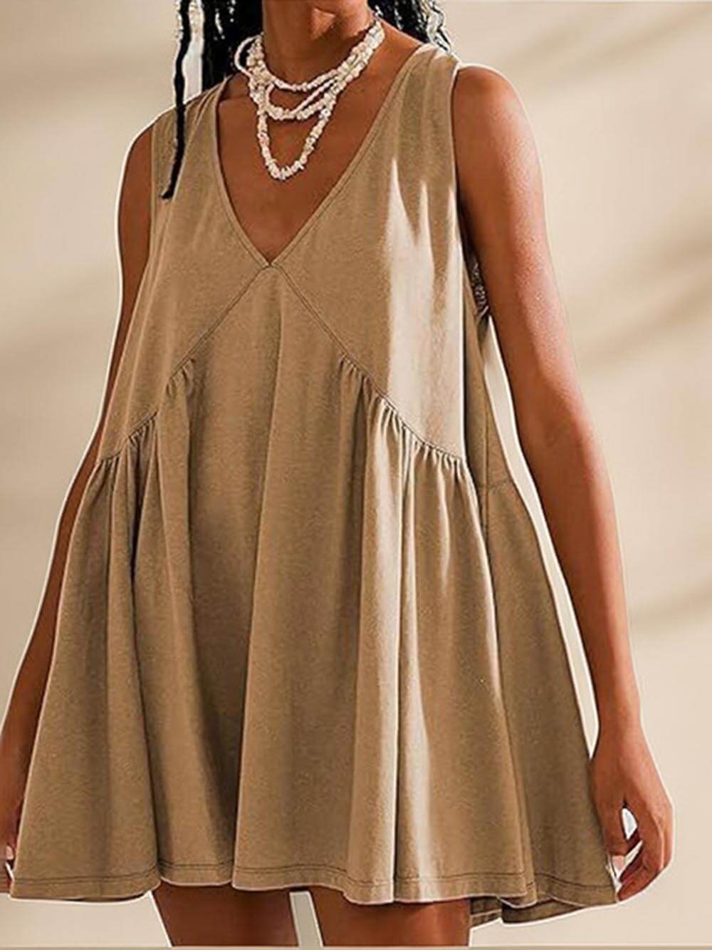 Deep V Wide Charming Strap Mini Tank Dress