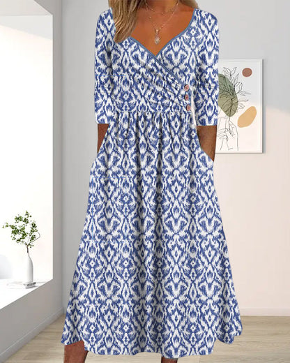 V-neck print button dress