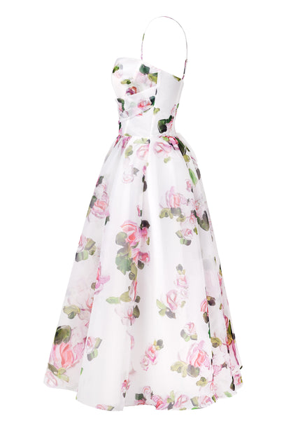 Apple Blossom Spaghetti Charming Strap Midi Dress