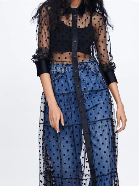 Sheer Lace Cover Up with Polka Dot Pattern for Summer