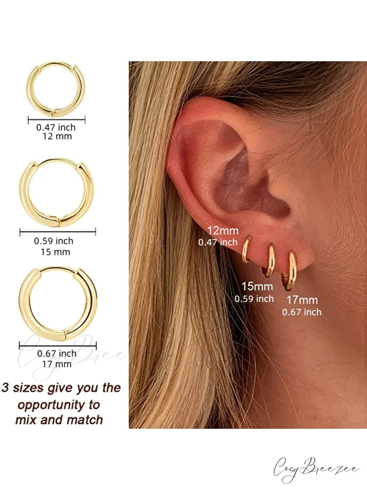 3 Pairs Huggie Hoop Earrings