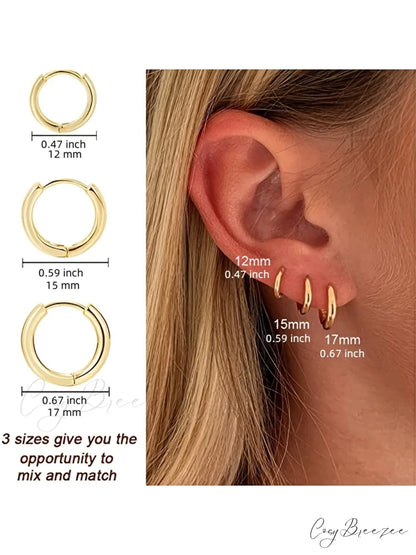 3 Pairs Huggie Hoop Earrings