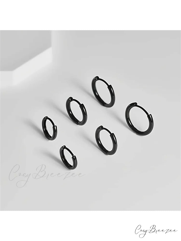 3 Pairs Huggie Hoop Earrings Black / one-size