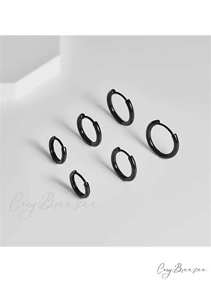 3 Pairs Huggie Hoop Earrings Black / one-size