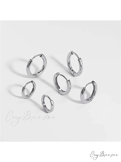 3 Pairs Huggie Hoop Earrings Silver / one-size
