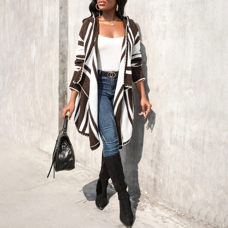 Striped Hooded Cardigan