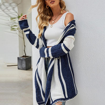 Striped Hooded Cardigan